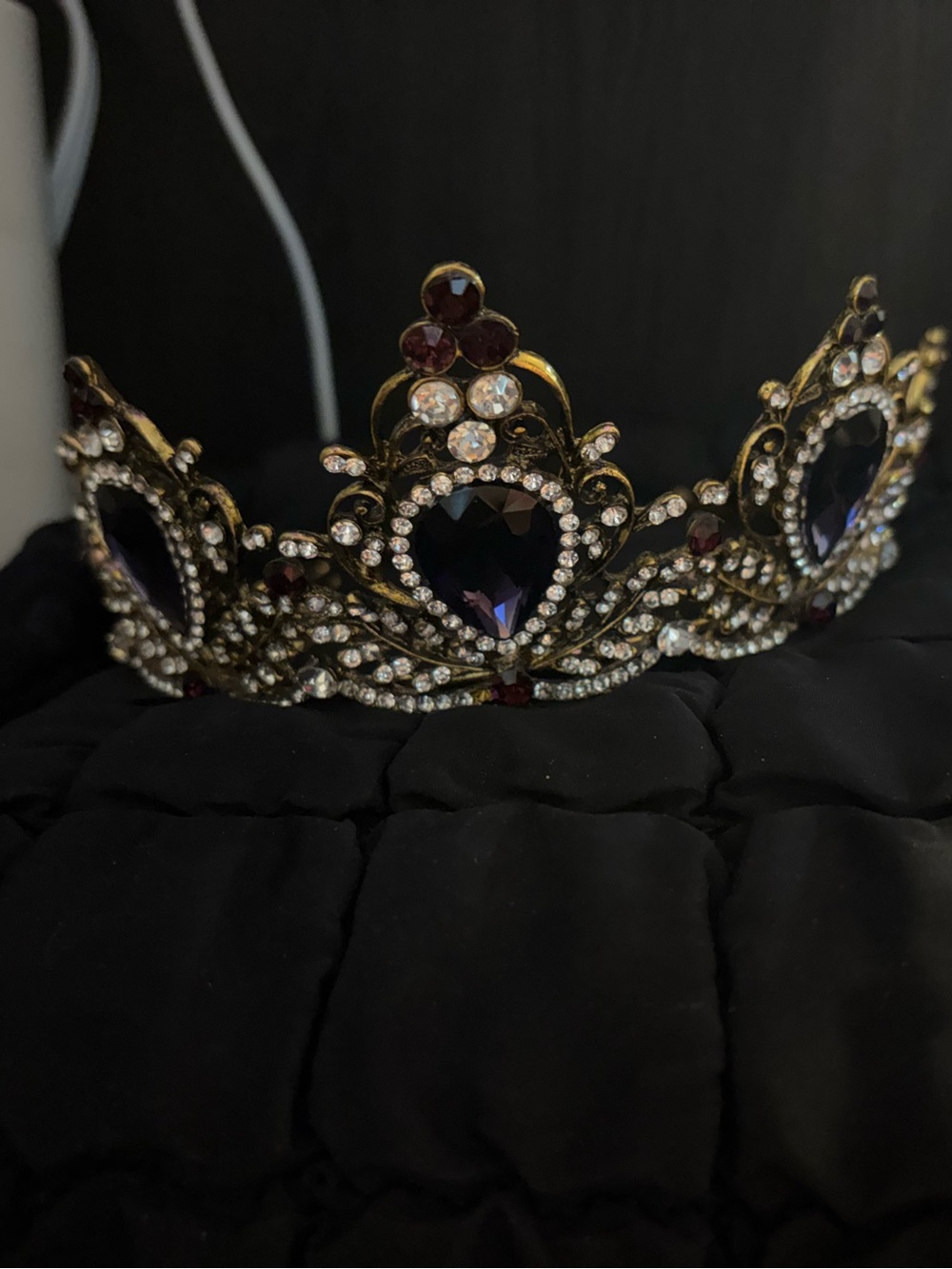 Gold-Tone Purple Crystal Heart Tiara Hair Accessory